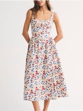 Abercrombie Cream Floral Midi Dress with Scoop Neck braless Dylan